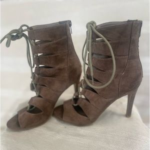 Tan-ish brown lace up heel booties